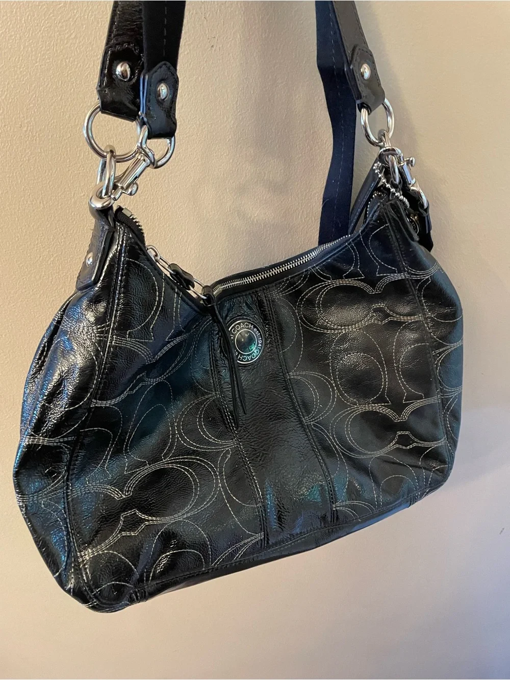 Coach Black Signature Leather Hobo Shoulder Bag